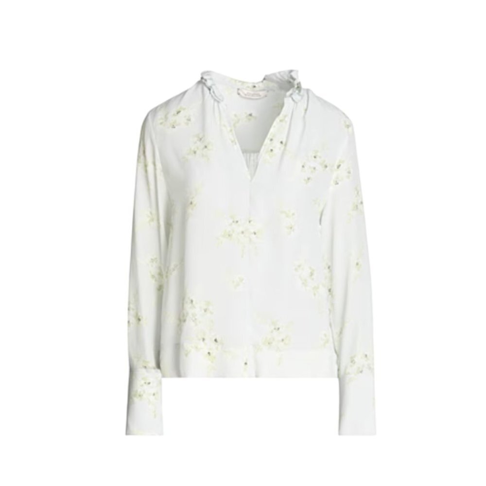 Dorothee Schumacher Floral Blouse Top Shirt Womens 4 Large Green Long Sleeve